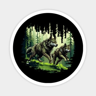 wolves running through the forest Magnet